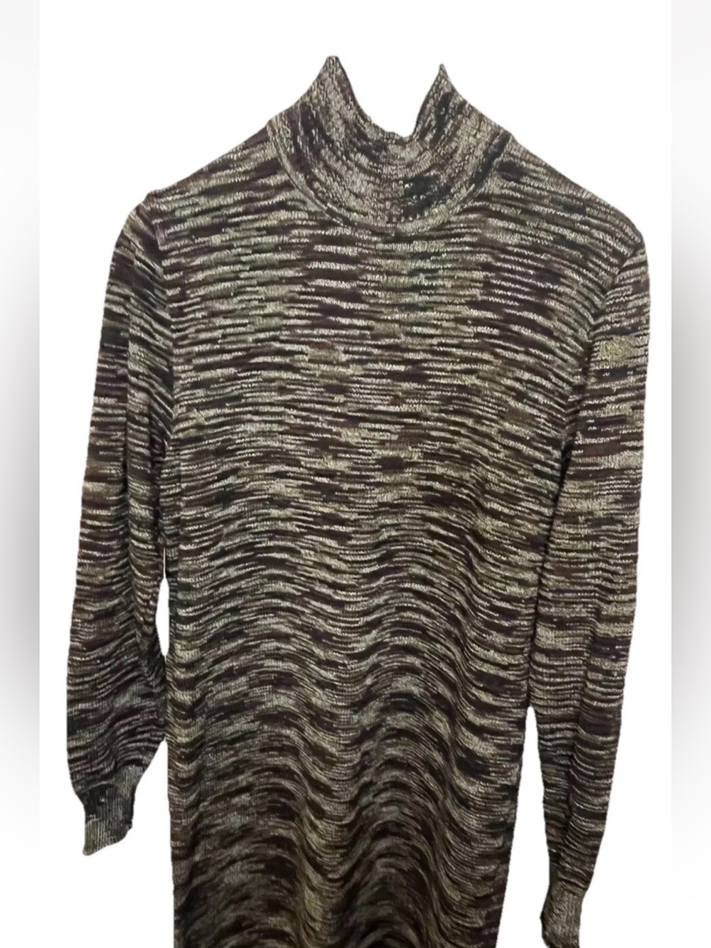 ALNORAL by Al Spokavicius Mock Neck Long Sleeve brown tweed Knit Maxi Dress Med - Picture 2 of 7